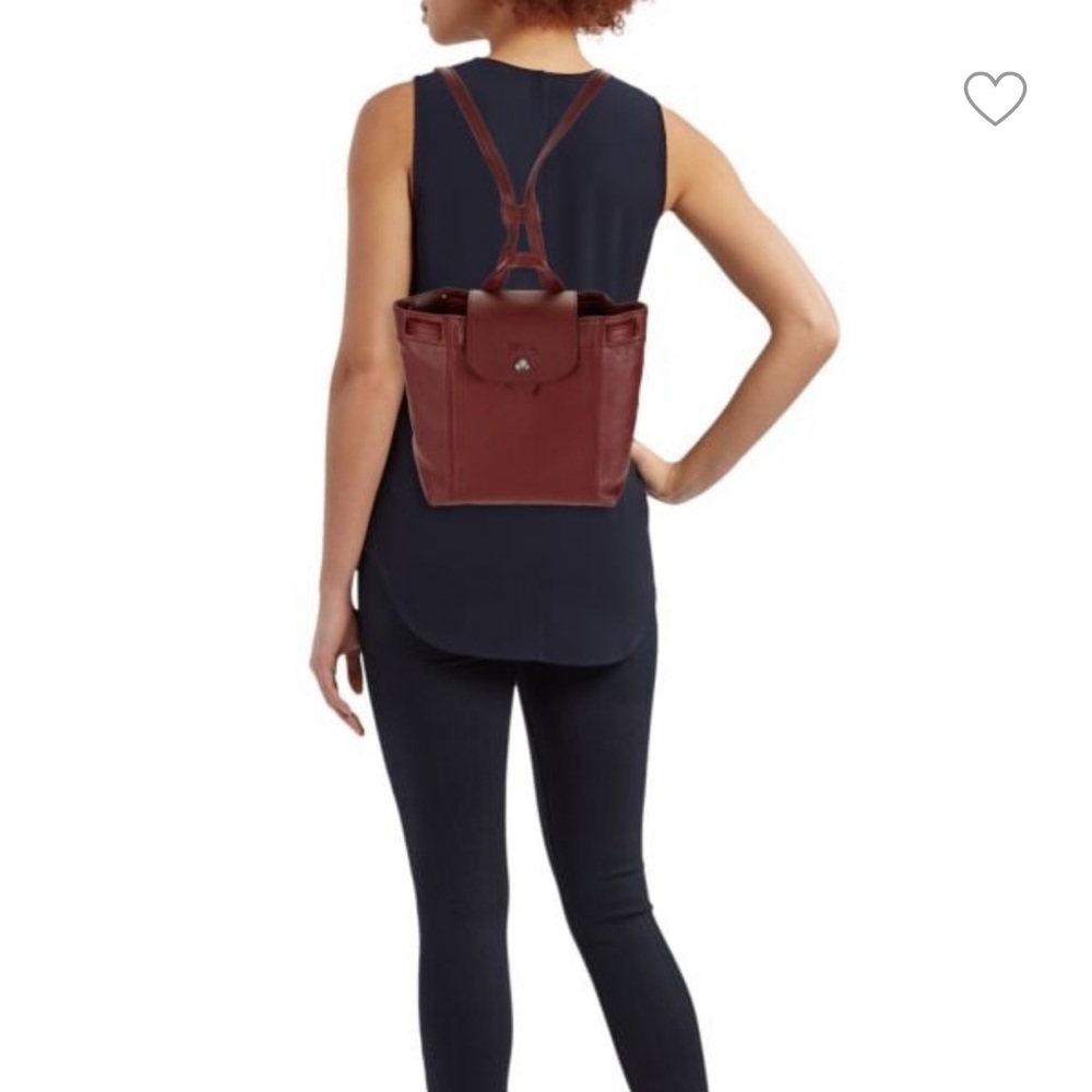 NEW Longchamp Le Pliage Leather Maroon Red Backpack + Dust Bag